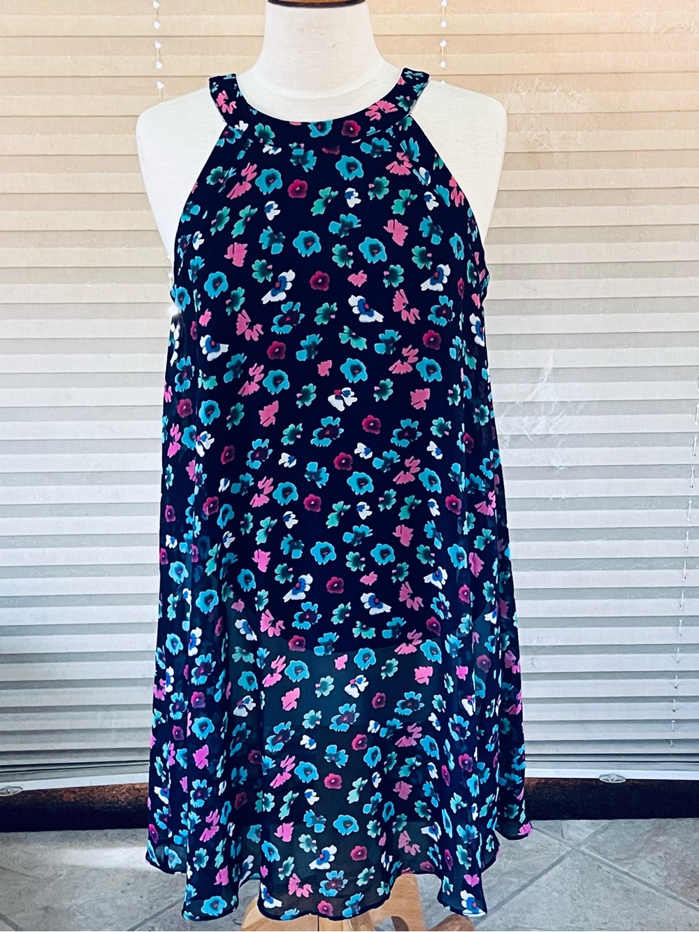 Betsey Johnson Navy Floral Halter Midi Dress
